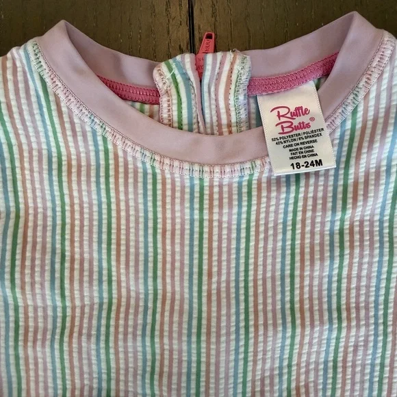 Ruffle Butts Baby Girls’ Rainbow Seersucker Long-Sleeve Swimsuit • Size 18-24M - Picture 4 of 11